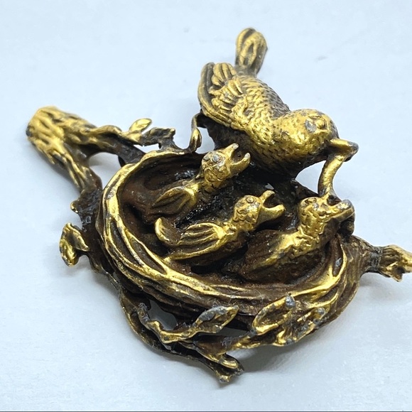 ANSON Pewter Gold/Brass Plated Birds in Nest Pendant Vintage - Picture 3 of 5